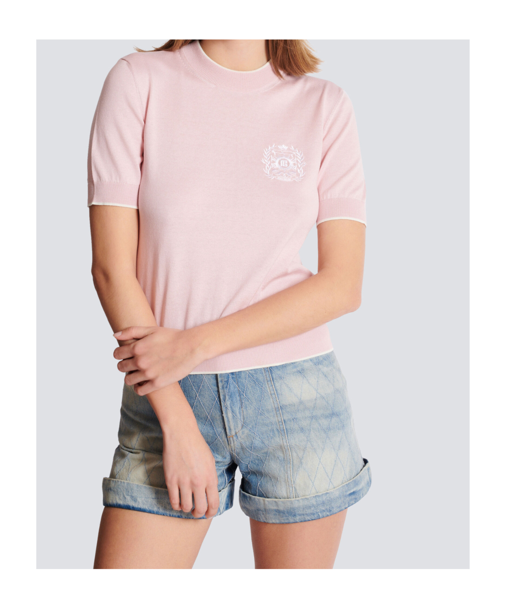 Balmain Silk-cotton Embroidered Knit Top