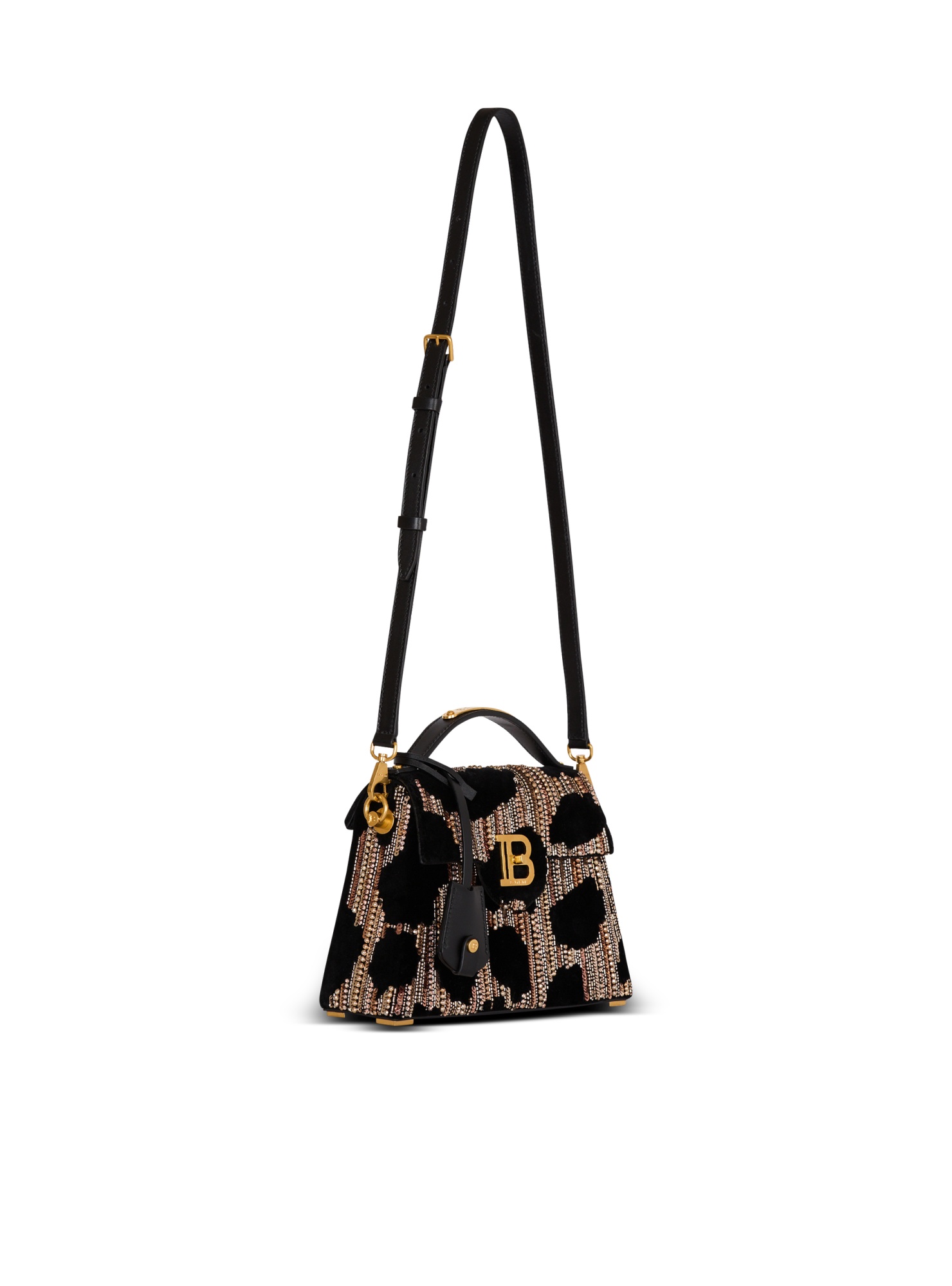 Balmain B-buzz Dynasty Bag In Embroidered Velvet In Black