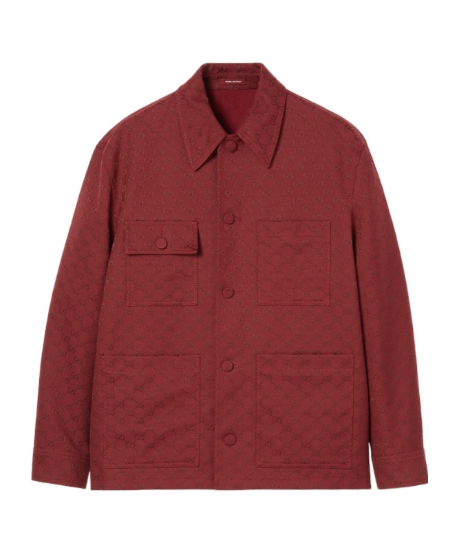 Gucci Bordeaux Jacket With All-over Gg Motif In Cotton Blend Man In Red