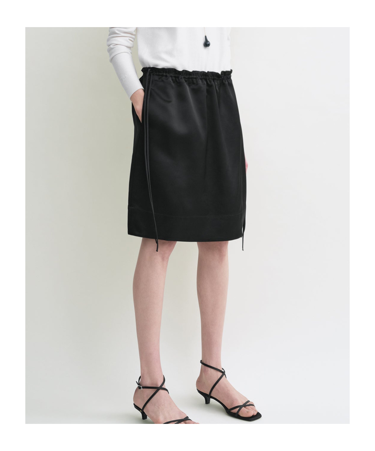 Totême Black Drawstring Satin Miniskirt In Black