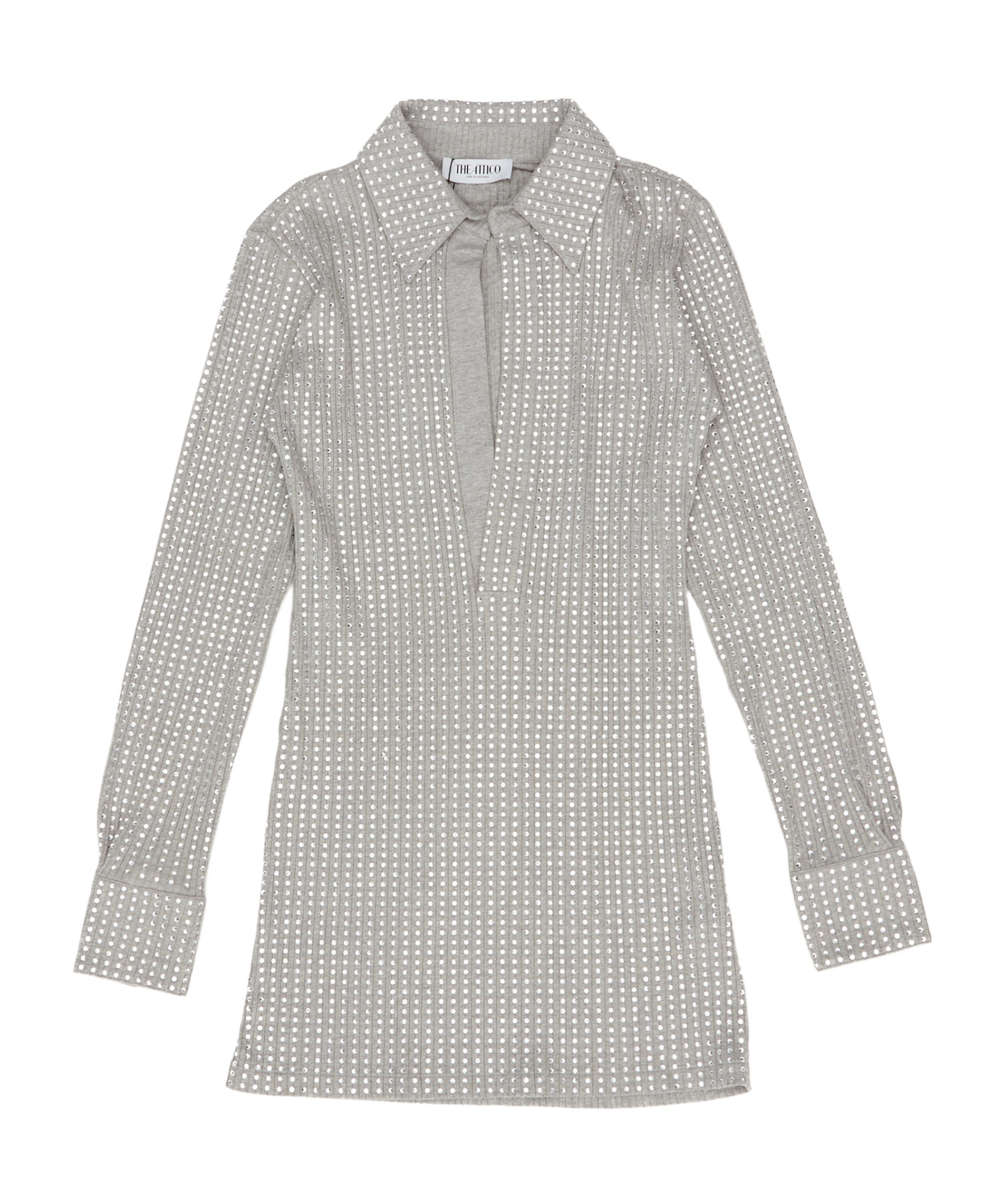 Attico Rhinestone Shirt Dress In Gray
