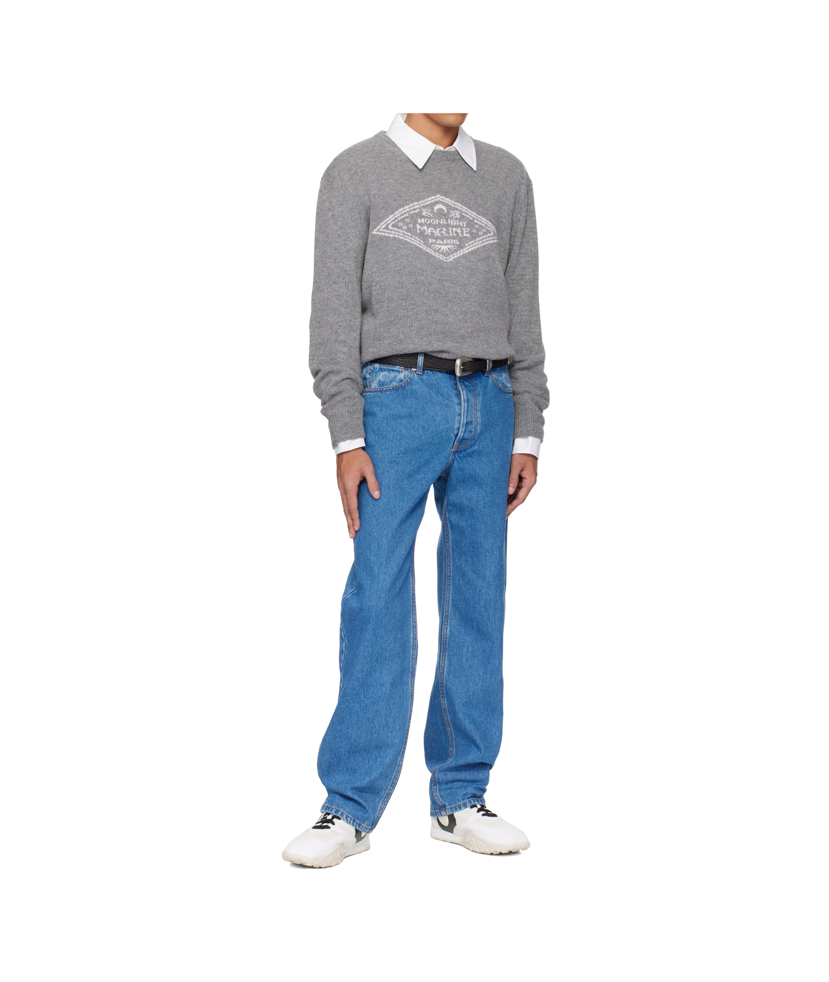 Marine Serre Gray Clean Wool Knit Crewneck Sweater