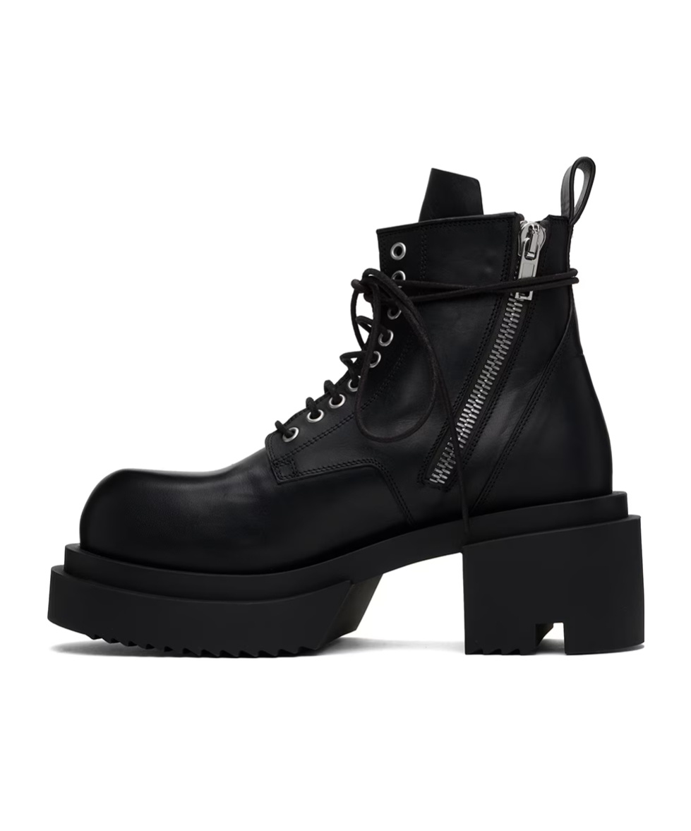 Rick Owens Leather Combat Boots In Black