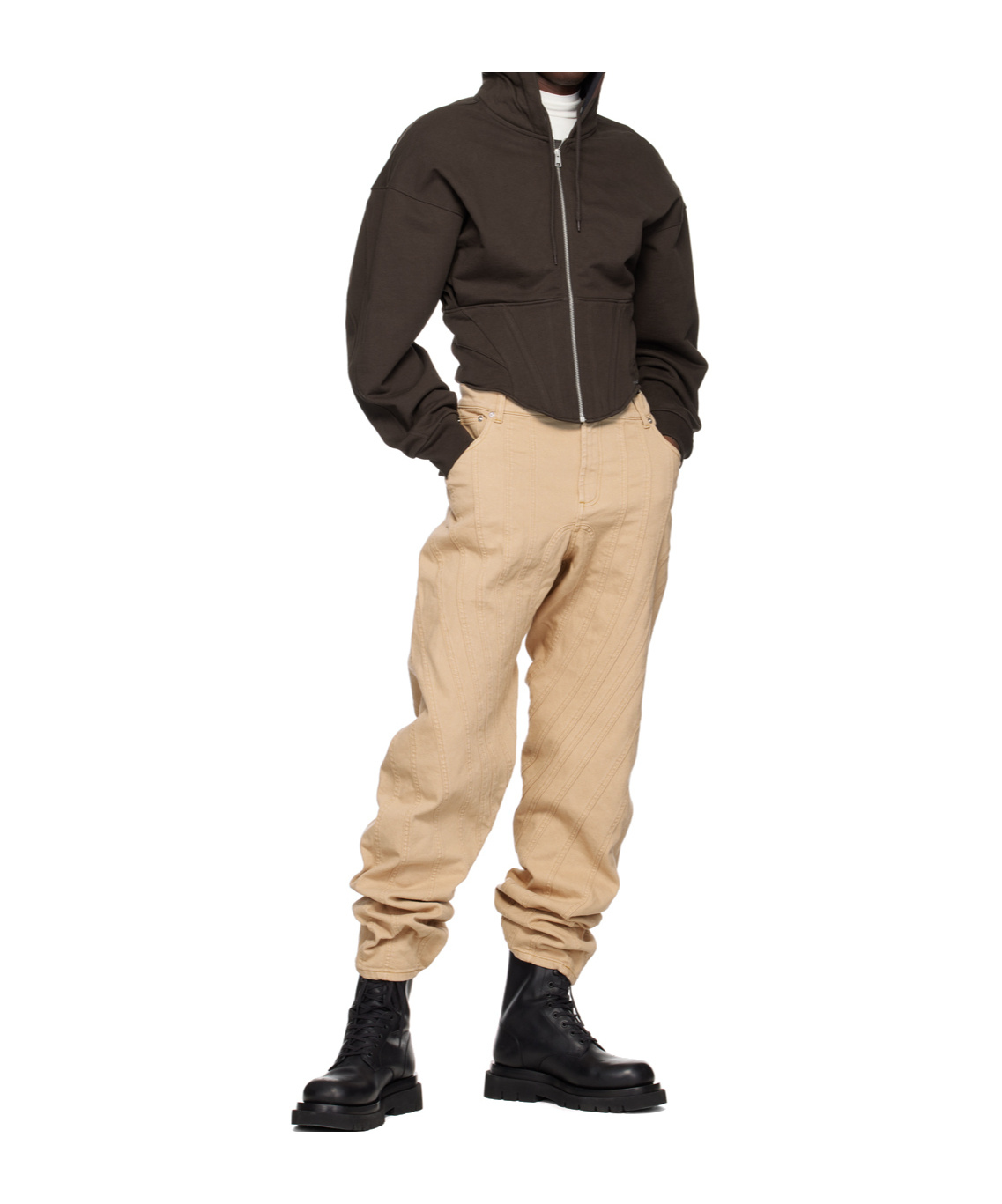 Mugler Spiral Design Jeans Pants In Brown