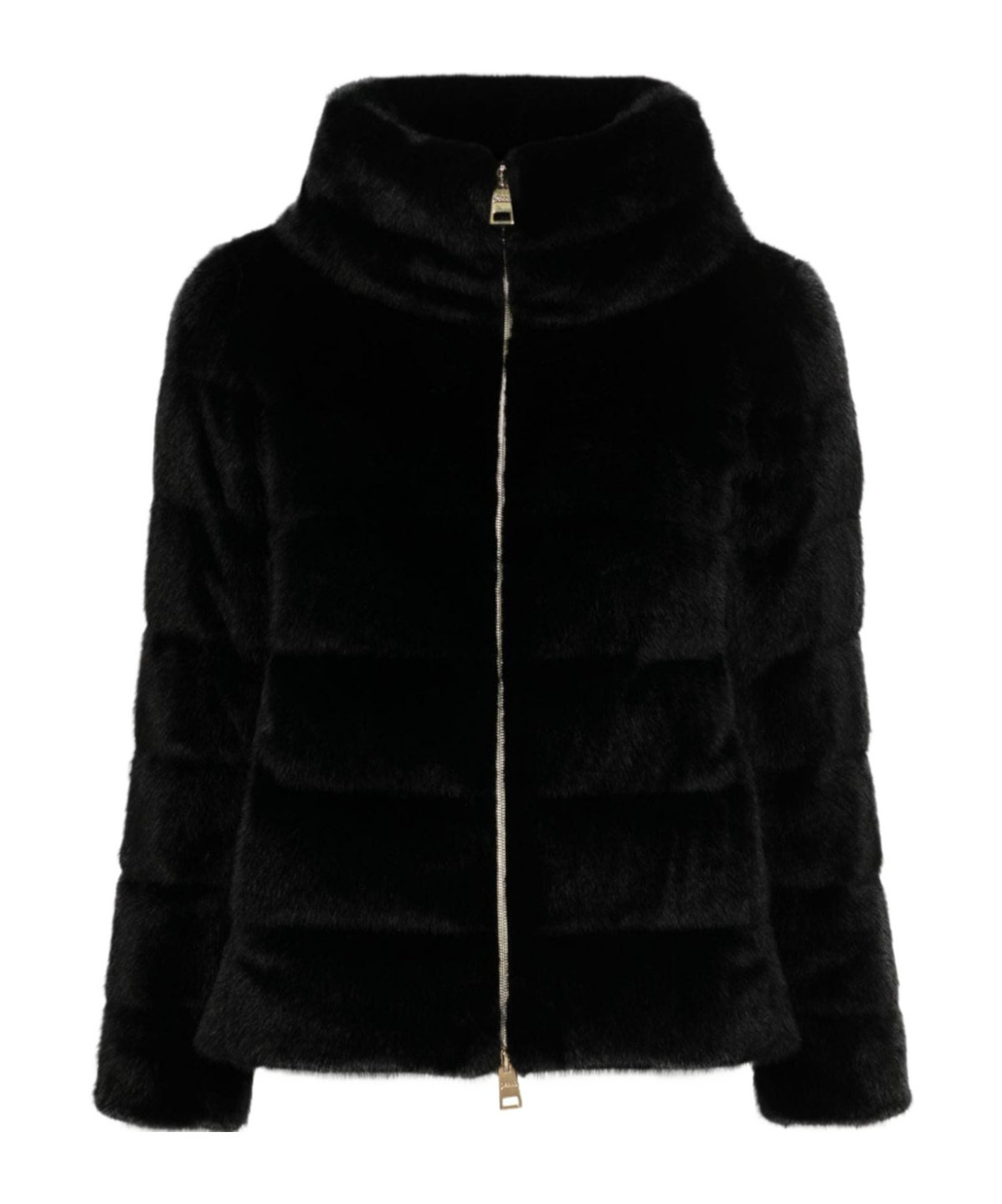 Herno Fur Effect Cape Jacket In Black