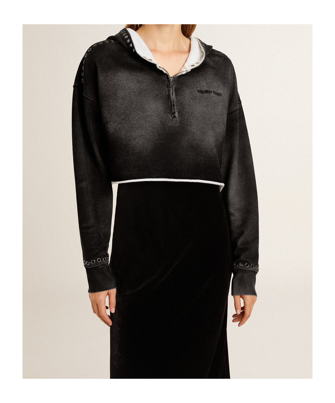 Golden Goose Long-sleeved Short Sweatshirt In Black