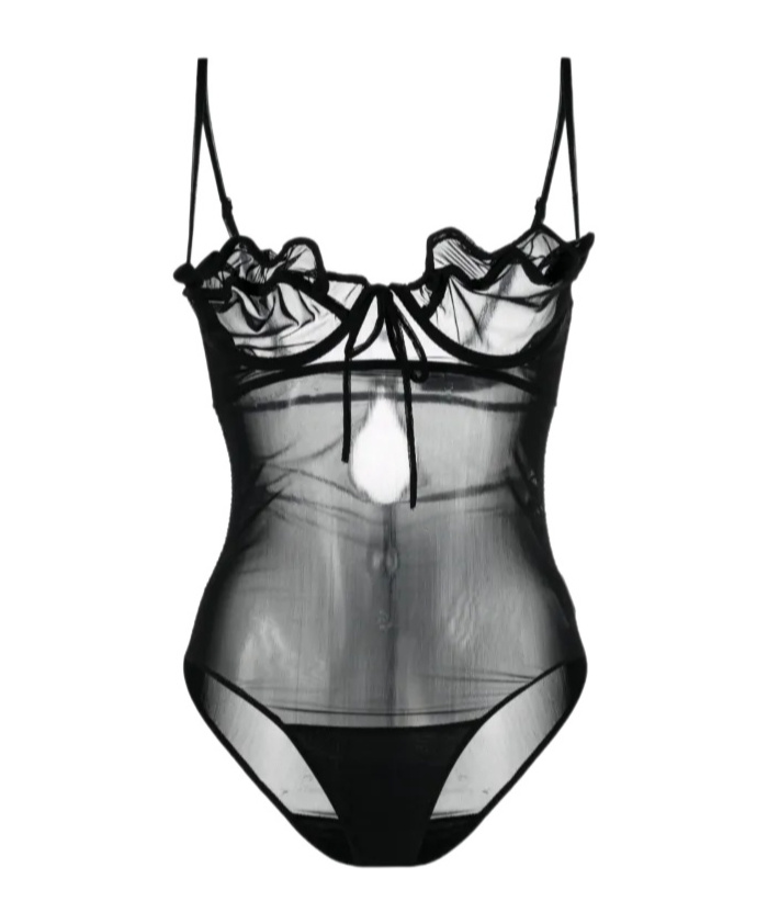Y/project Sheer-construction Underwired Bodysuit In Gray