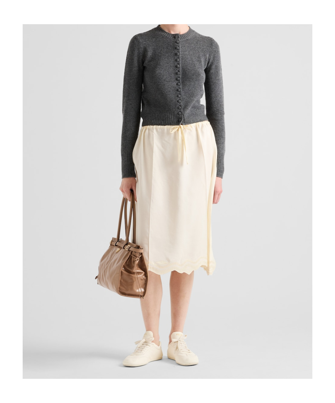 Prada Embroidered Silk Habutai Skirt In Nude