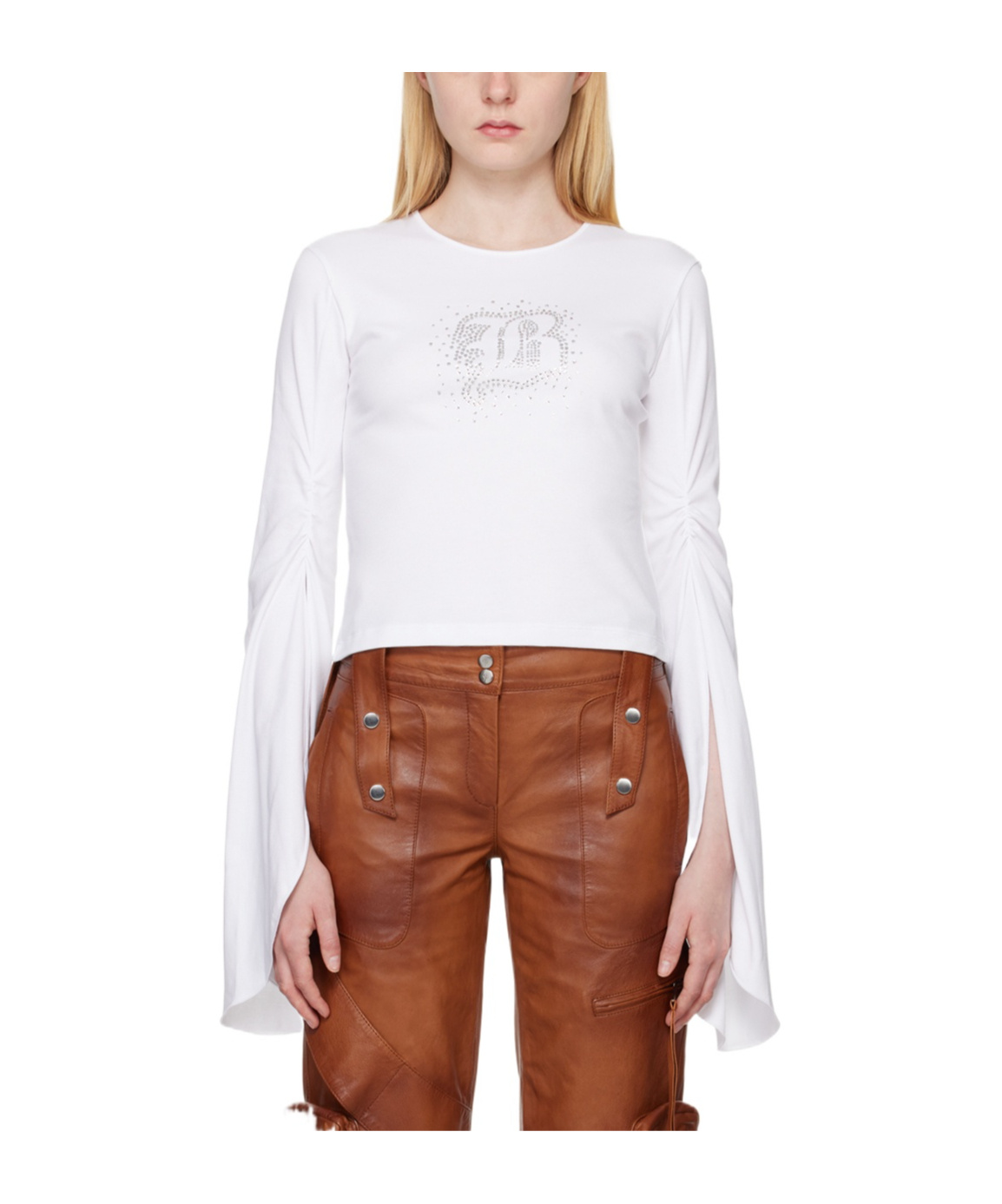 Shop Blumarine Round Collar And Long-sleeved T-shirt In White