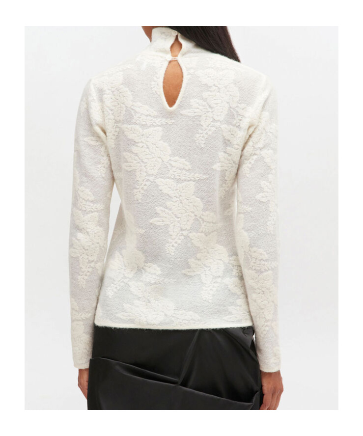 Ganni Ivory Sheer Turleneck In White