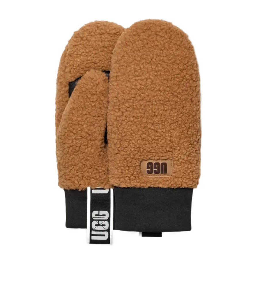Ugg Women's Fluff Mitten With Logo Tape In Brown