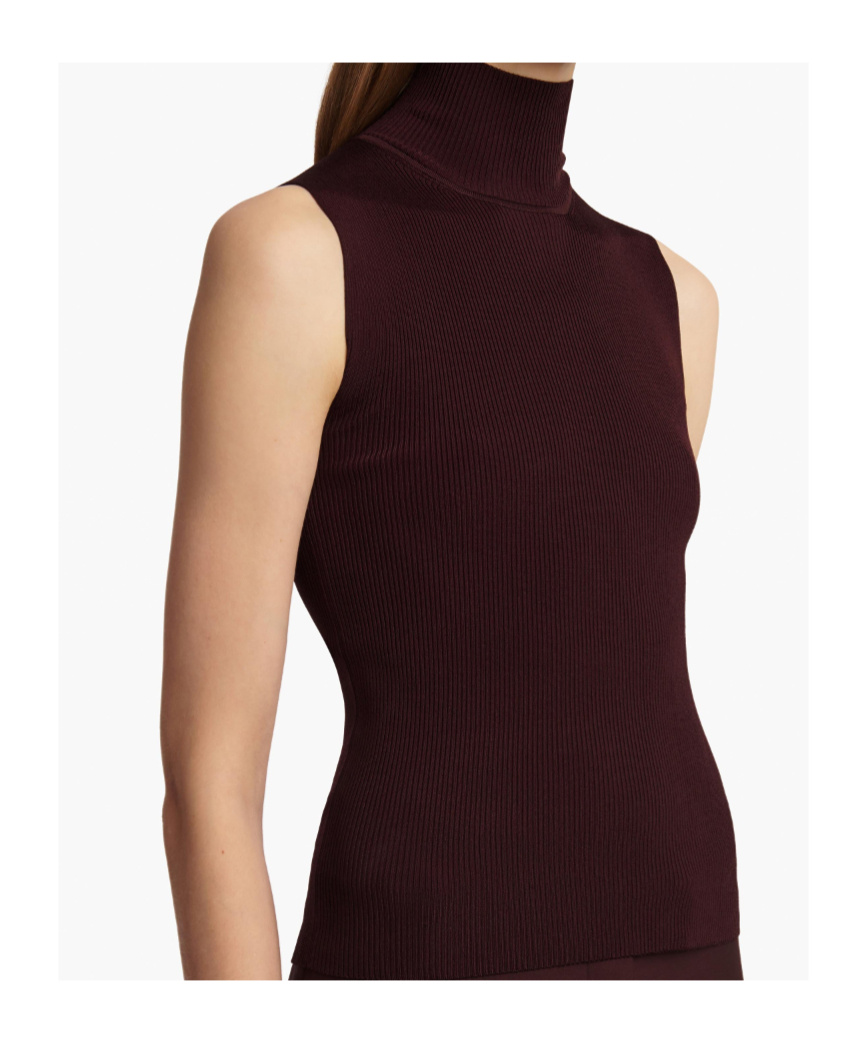 Khaite Benita Turtleneck Rib Tank Top In Burgundy