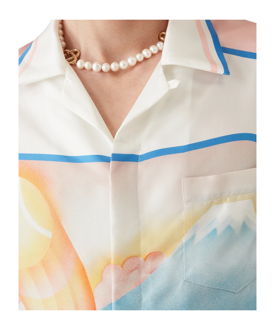 Casablanca Mens Fuji Dream Cuban Collar Printed Silk Shirt In White