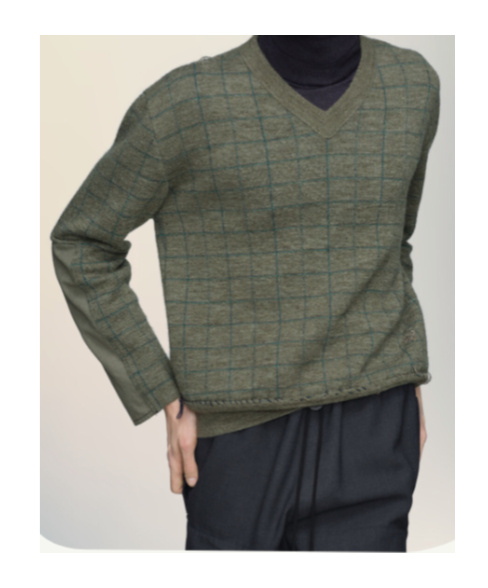 Maison Margiela V-neck Grid-pattern Wool Sweater In Green