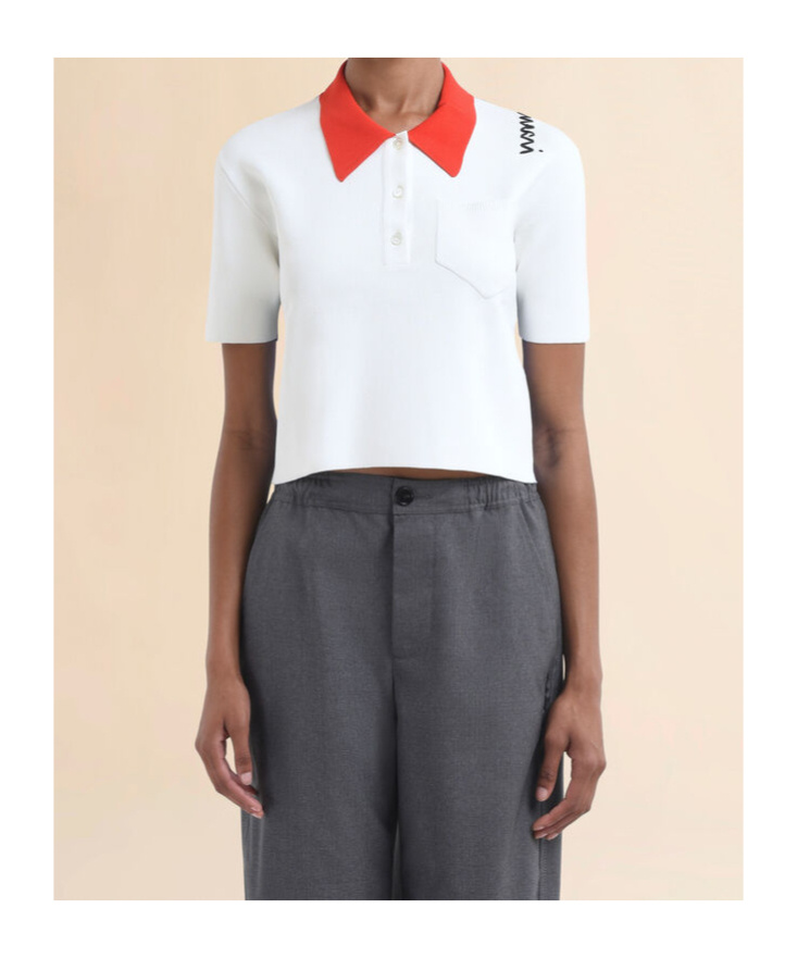 Marni White Technical Viscose Polo With Contrasting Back Panel In White