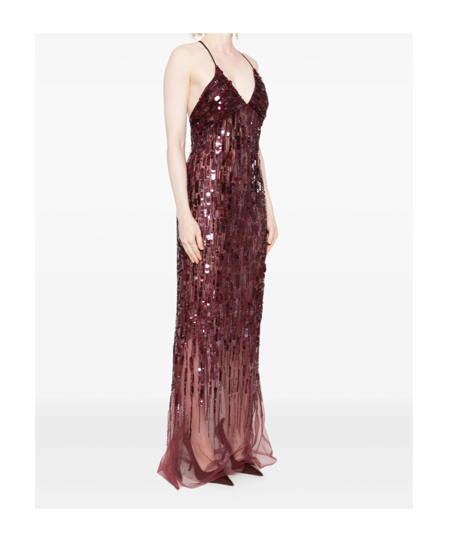 Elisabetta Franchi Sequin-embellished Maxi Dress In Burgundy