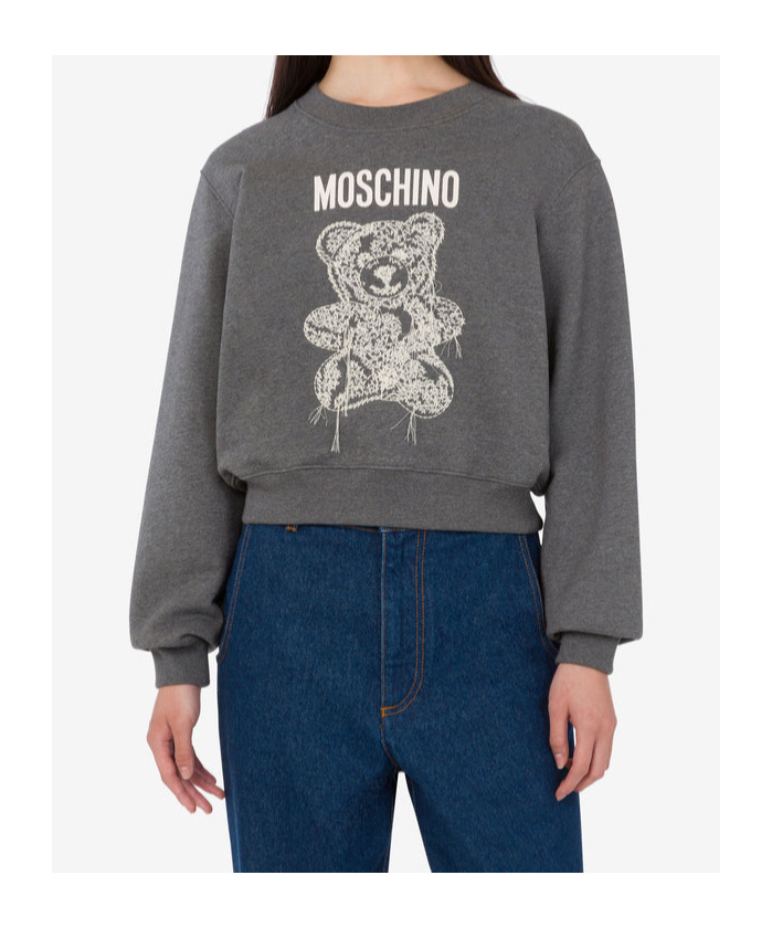 Moschino Ribbed Knitwear With Crew Neck And Graphic Print In Gray