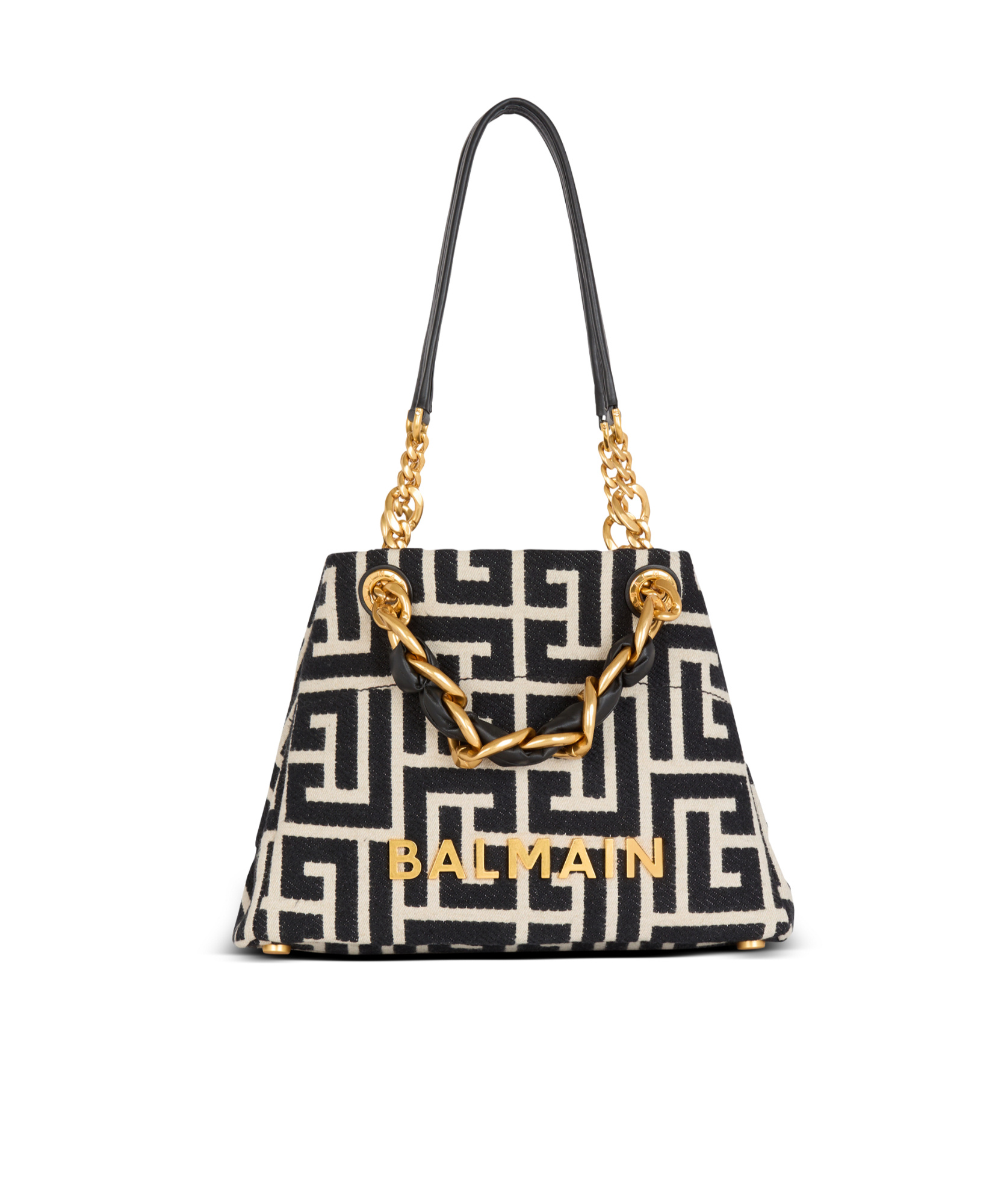 Balmain 1945 Soft Pb-monogrammed Jacquard Canvas Tote Bag In Black
