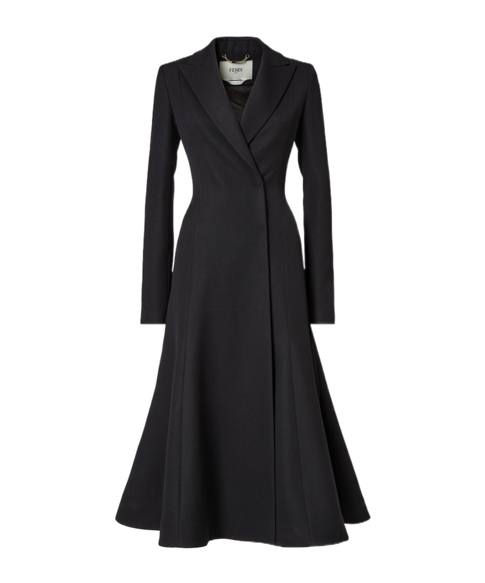 Fendi Women Black Flared Double-breasted Coat With Peak Revers In Wool Woman In Black