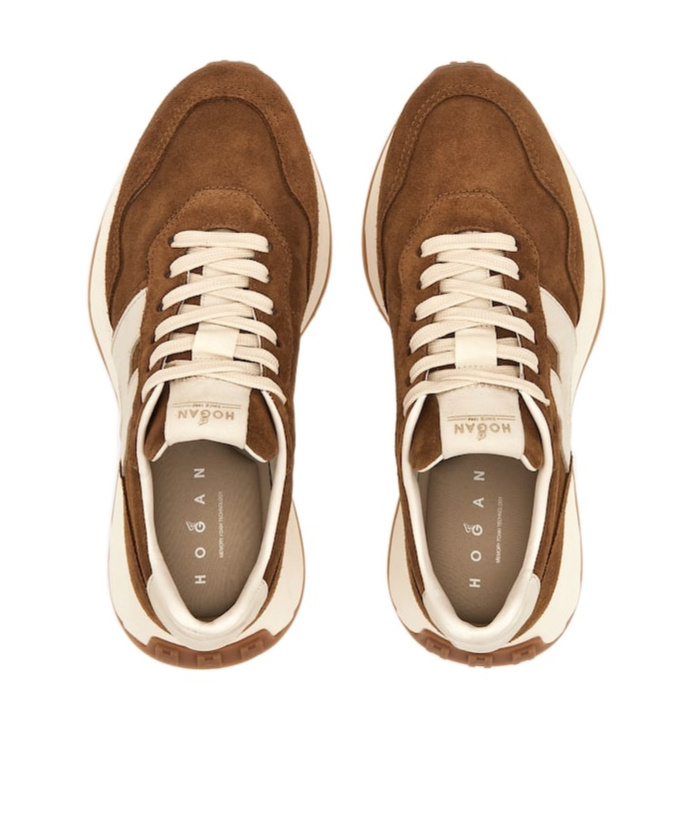 Hogan Leather Sneakers With Round Toe And Rubber Sole In Brown