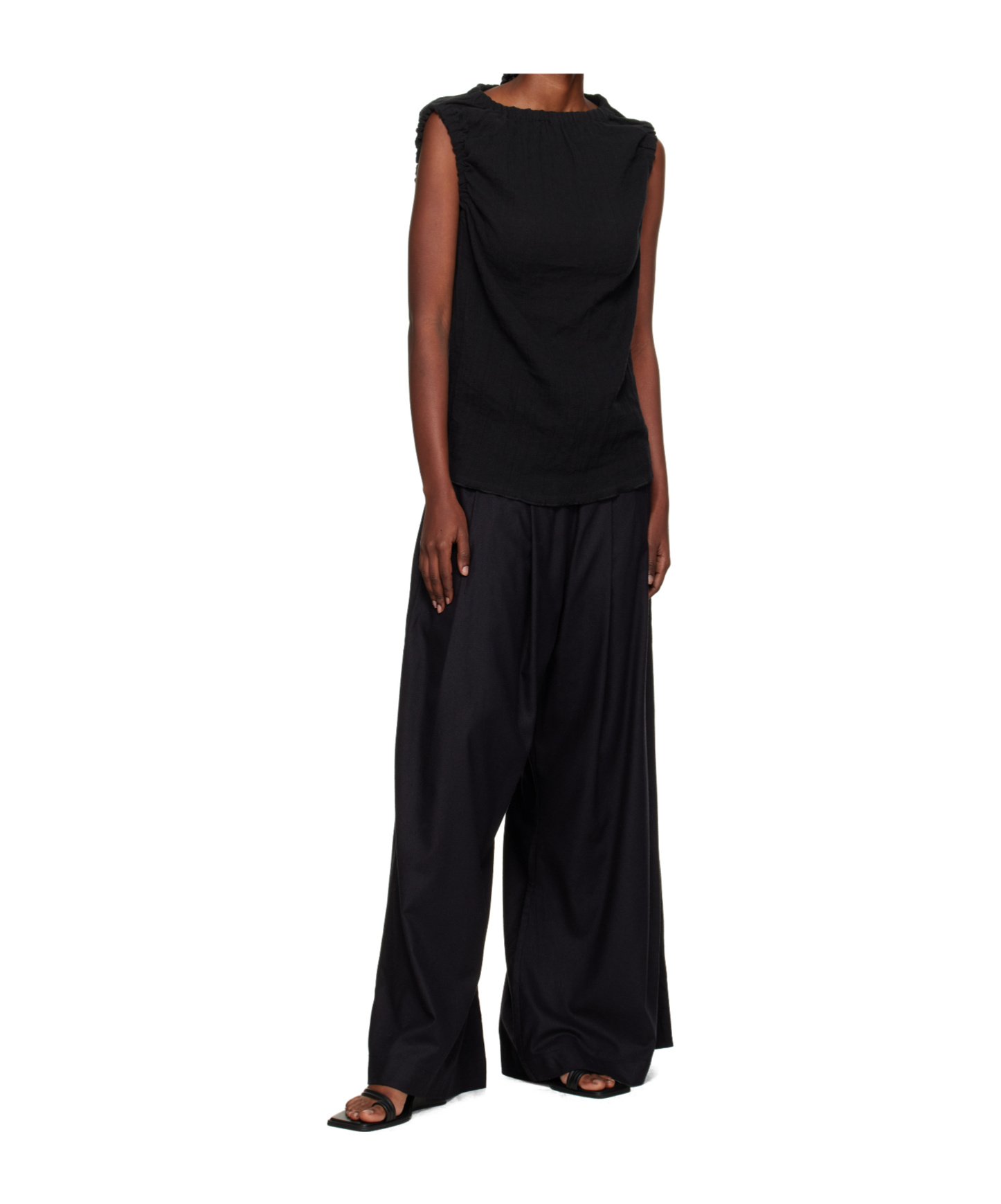 Baserange Lud Ruffled-trim Top In Black