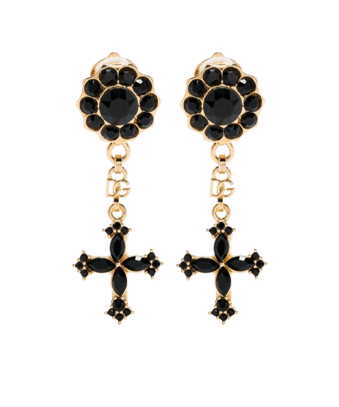 Dolce & Gabbana Elegant Gold Earrings With Black Cross Pendant In Black