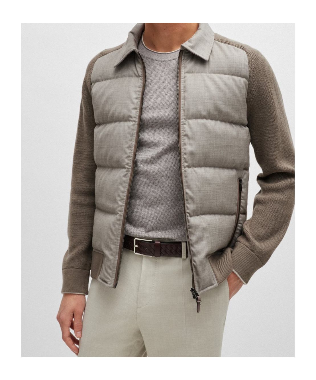 Hugo Boss Long Sleeve Wool Down Jacket In Gray