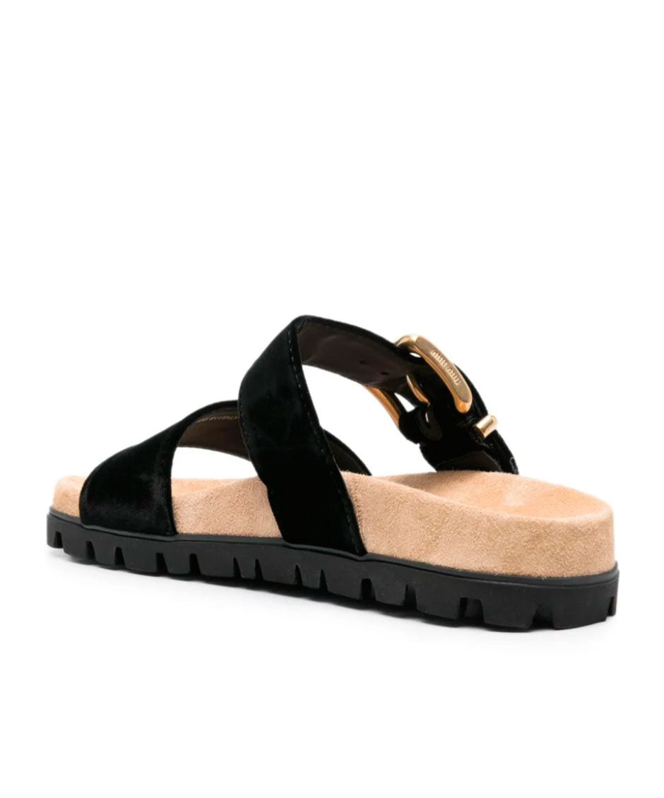Miu Miu Suede Buckle Sandals In Black