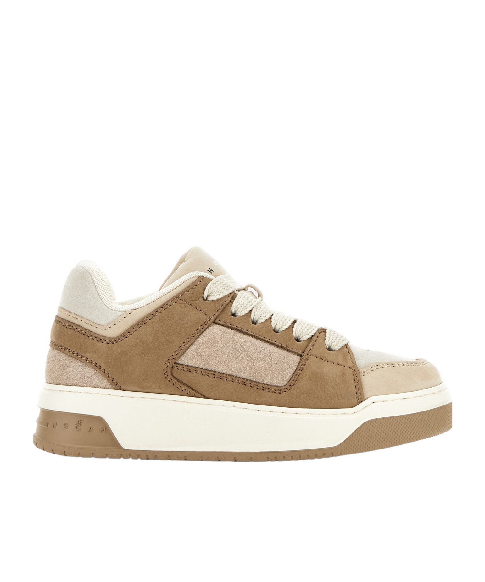 Hogan Brown Platform Lace Up Sneakers In White