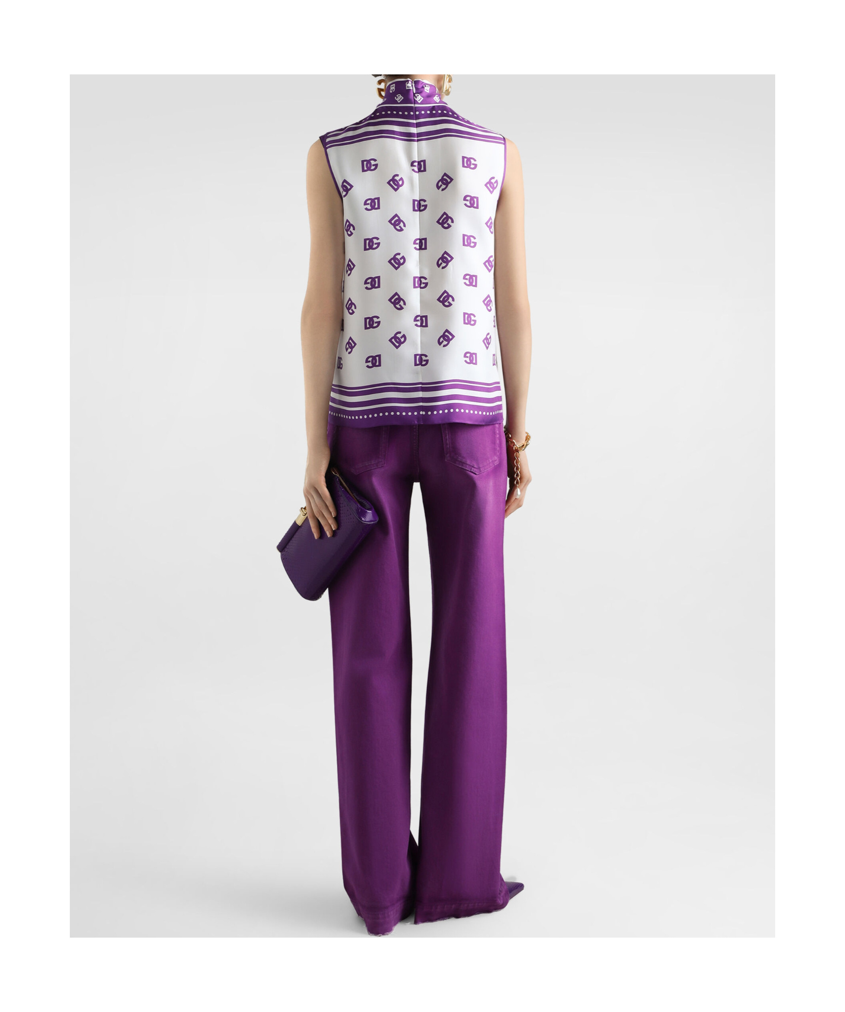 Dolce & Gabbana Allover Printed Sleeveless High Neck Top In Purple