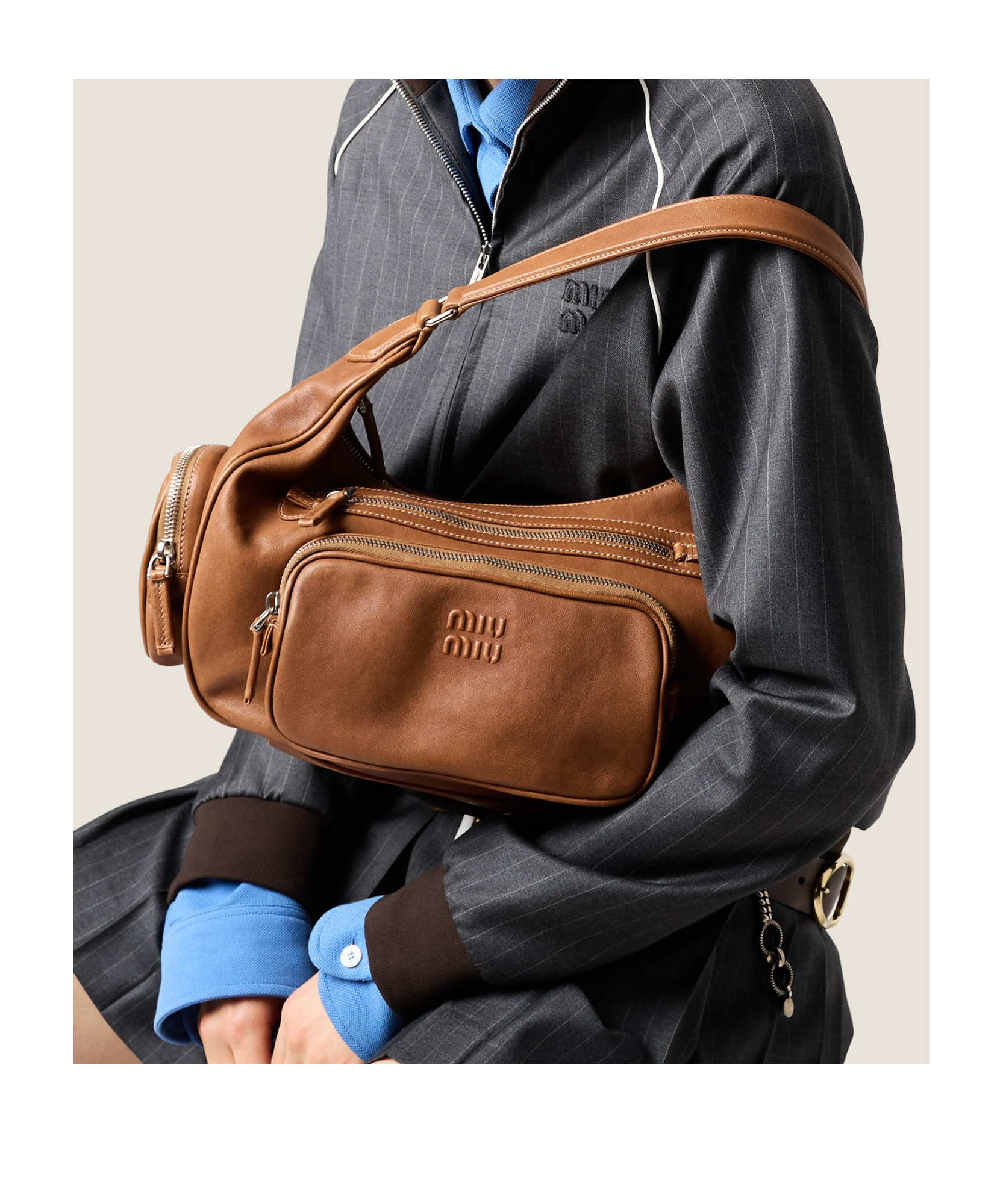 Miu Miu Pocket Nappa Leather Top-handle Bag In Brown