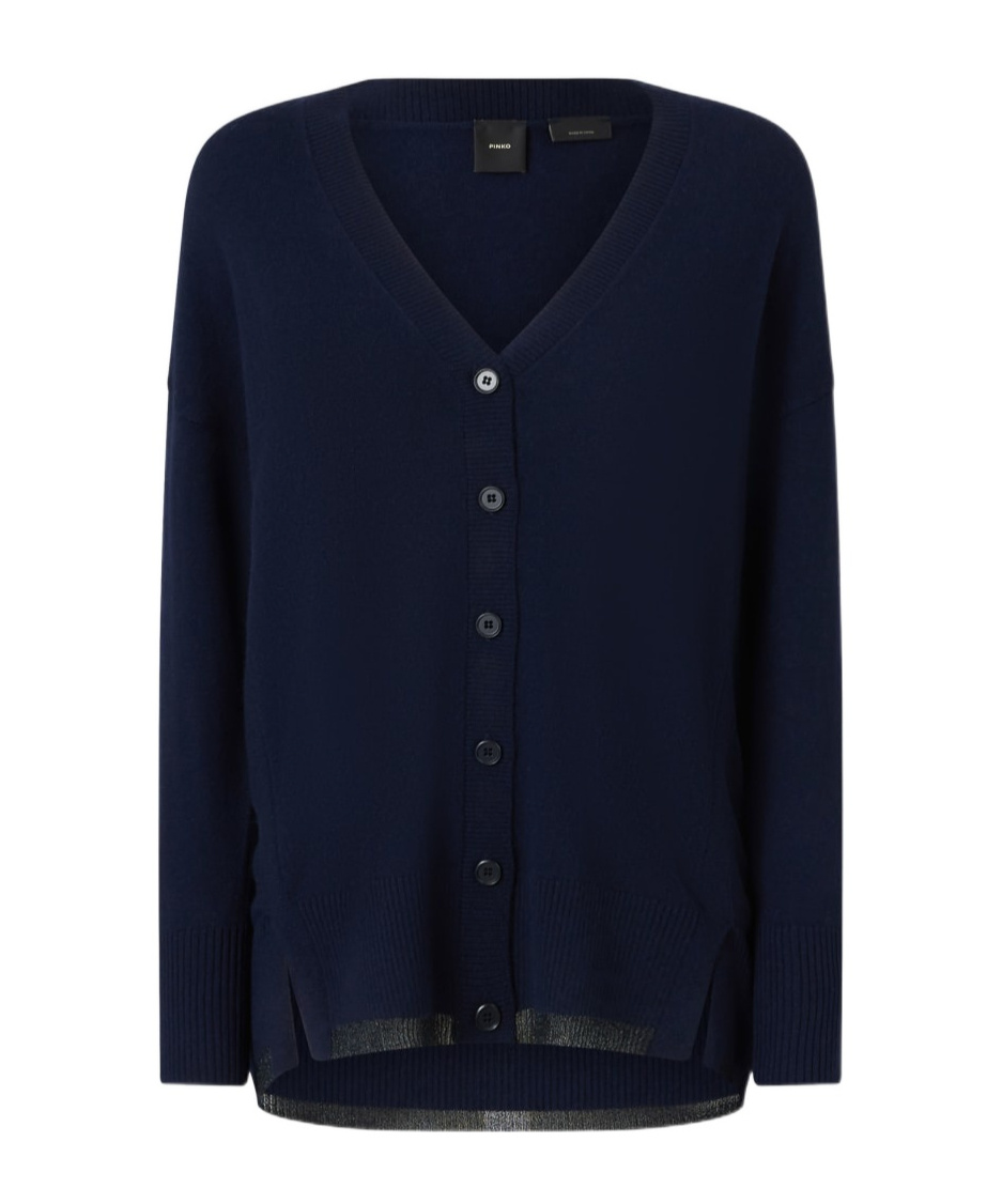 Pinko Wool And Cashmere Cardigan With Lurex Edging In Black