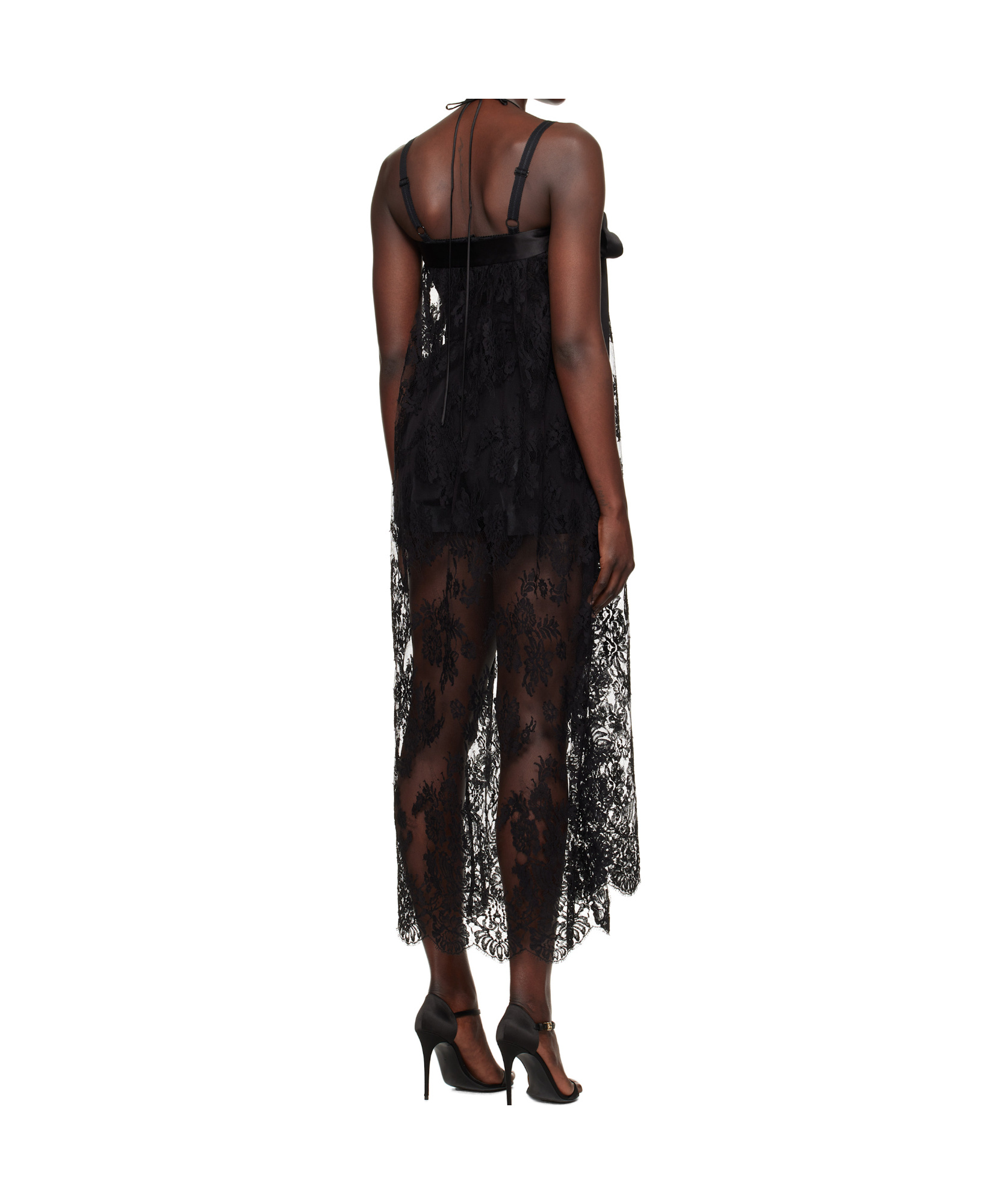 Dolce & Gabbana Calf-length Chantilly Lace Dress With Satin Details In Black