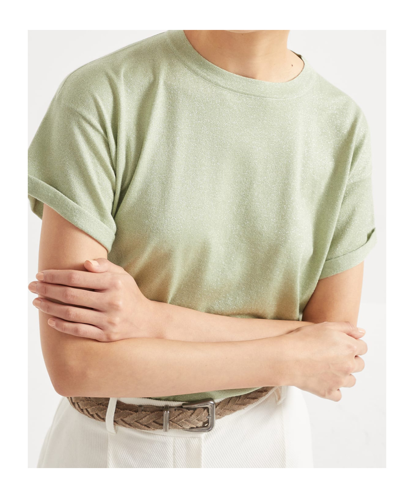 Brunello Cucinelli Velvet Knitted Sweater In White