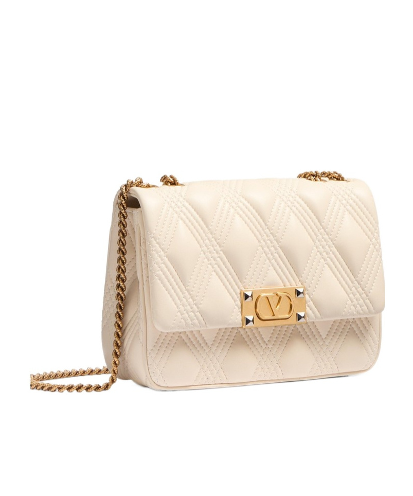 Valentino Quiltie 67 Medium Shoulder Bag In Quilted Nappa Leather In Nude