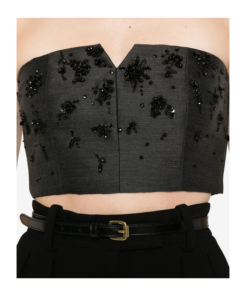 Alberta Ferretti Bead-embellished Bustier Top In Black