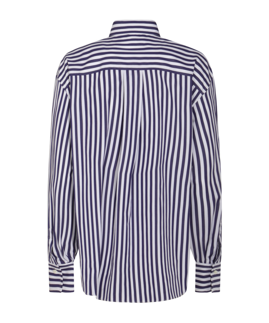 Brunello Cucinelli Striped Long Sleeve Top With Chest Pocket In Blue