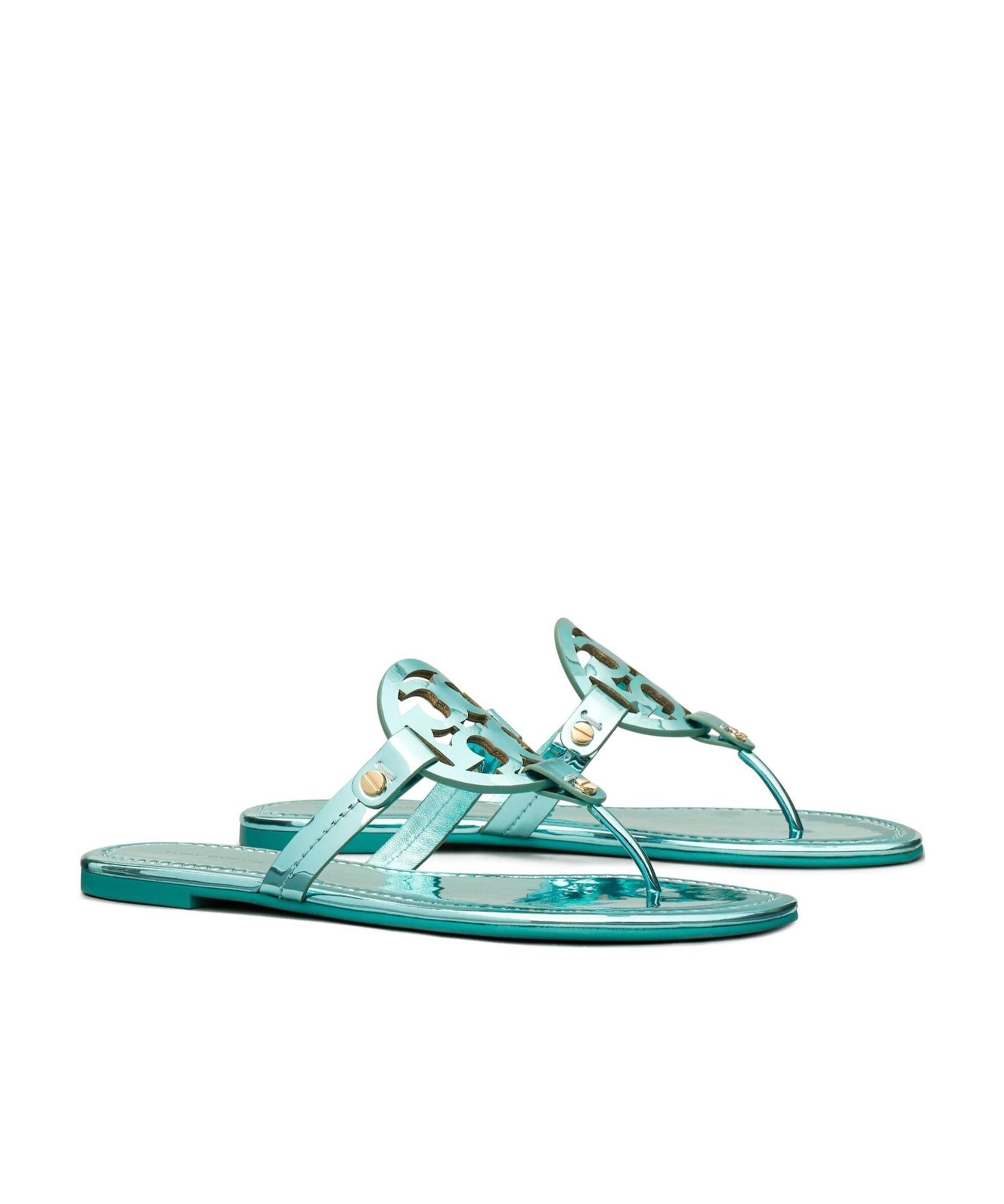Tory Burch Miller Metallic-effect Slides In Green