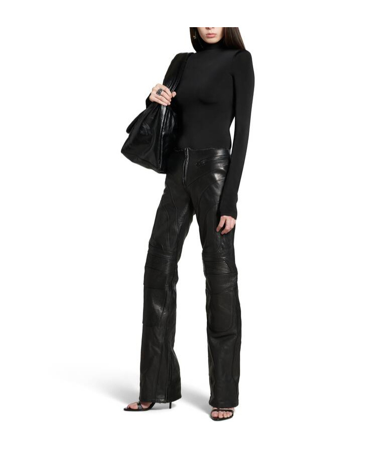 Balenciaga Low-waist Motorcycle Leather Casual Pants In Black