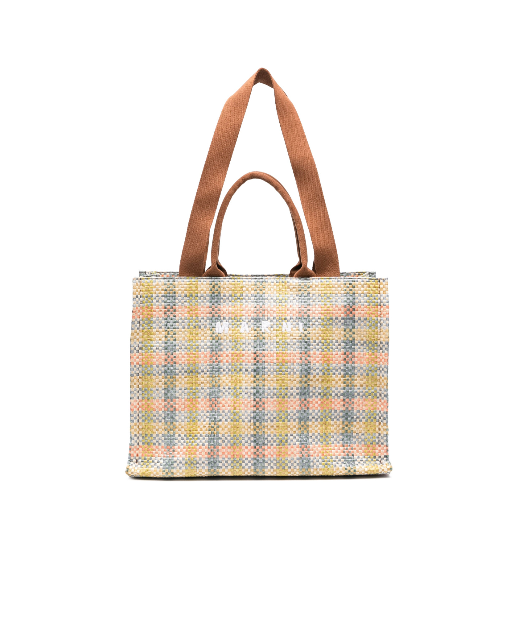 Marni Checkerboard Raffia Tote Bag In Nude