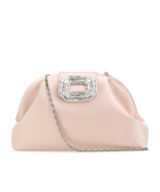 Amina Muaddi Light Pink Satin Camelia Clutch