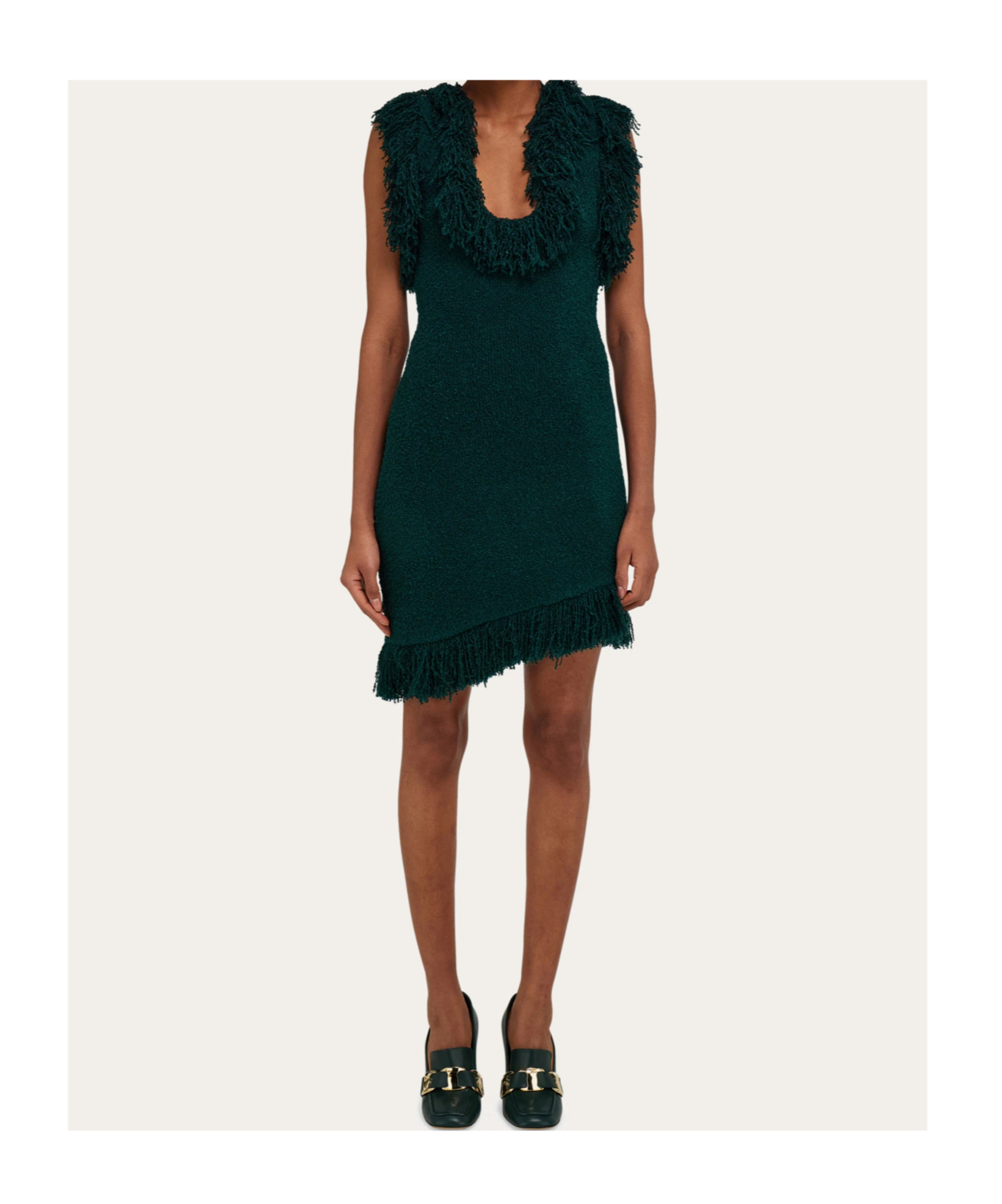 Ferragamo Mini Dress With Fringe Detail In Green