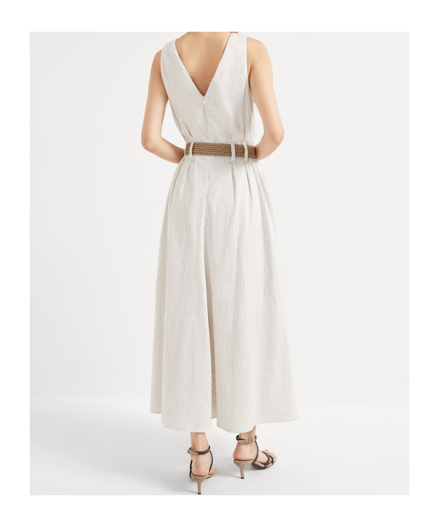 Brunello Cucinelli Twill Dress With Monili In White