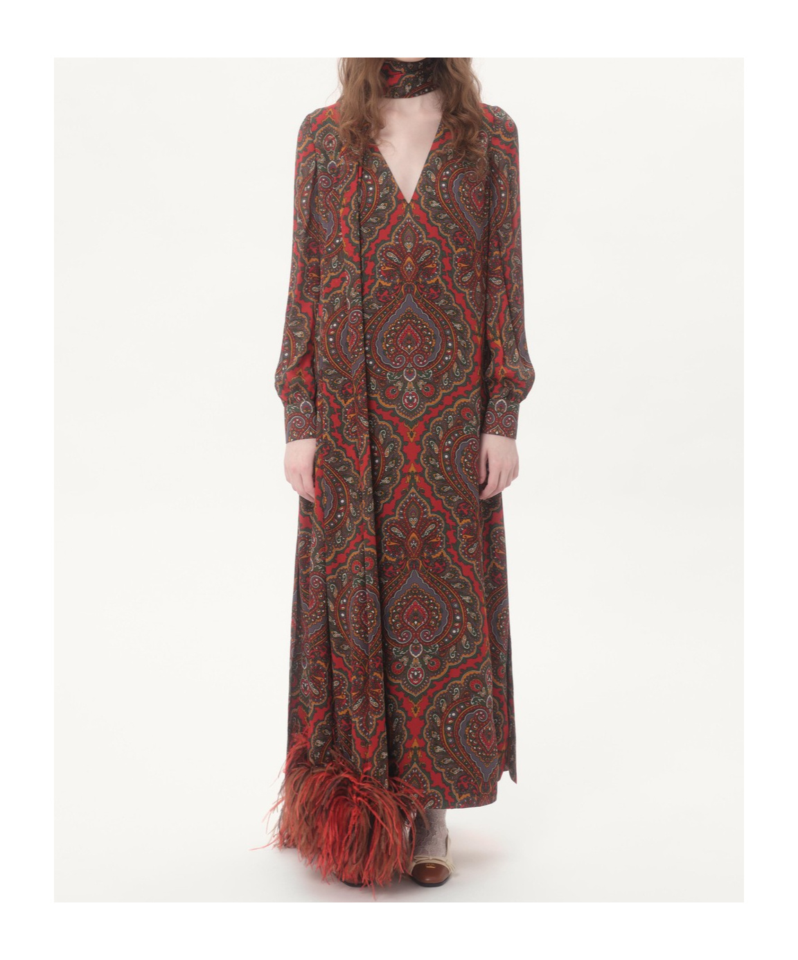 Valentino Silk Feather-trim Maxi Dress In Multicolor