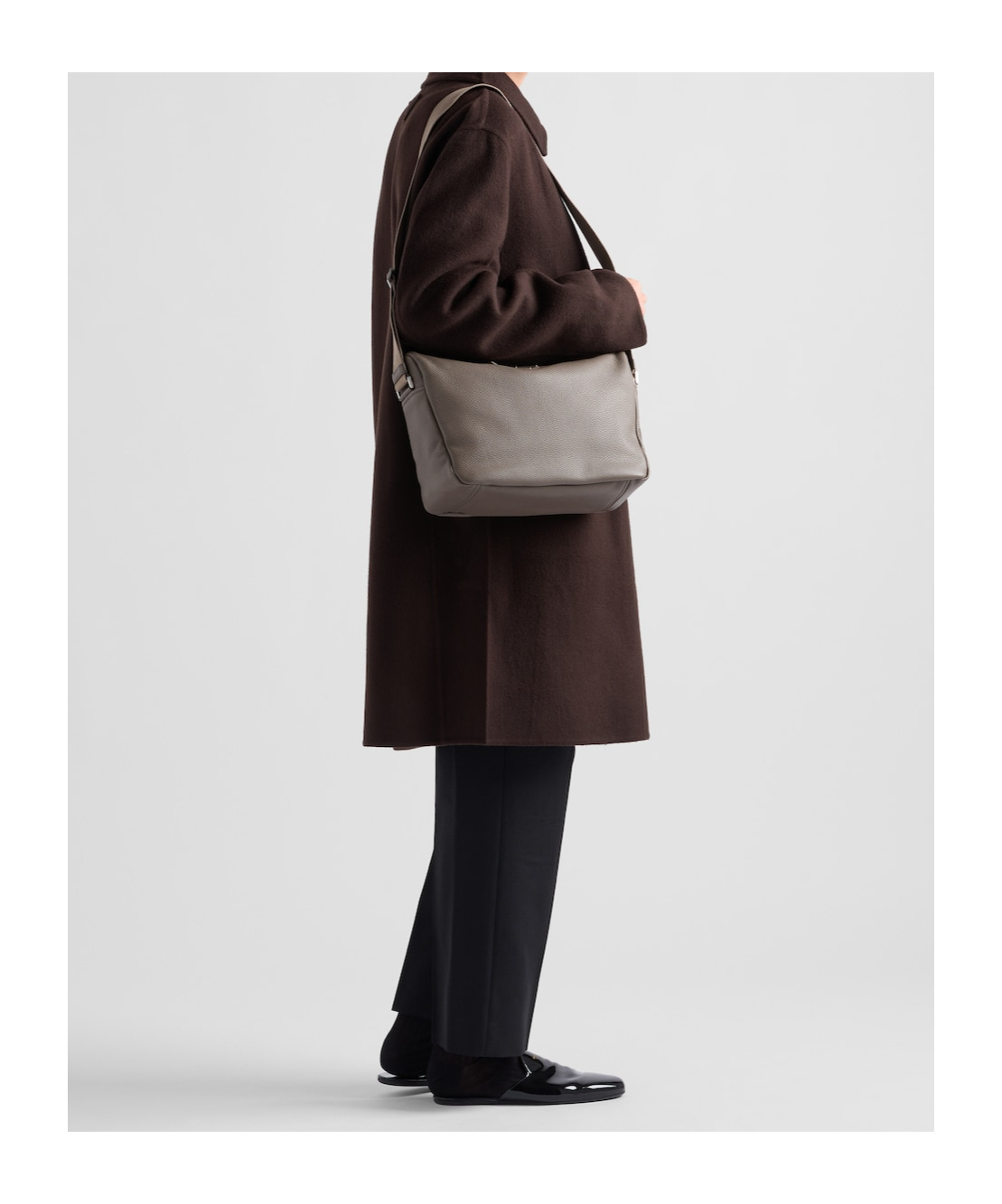 Prada Leather Shoulder Bag In Bamboo Gray