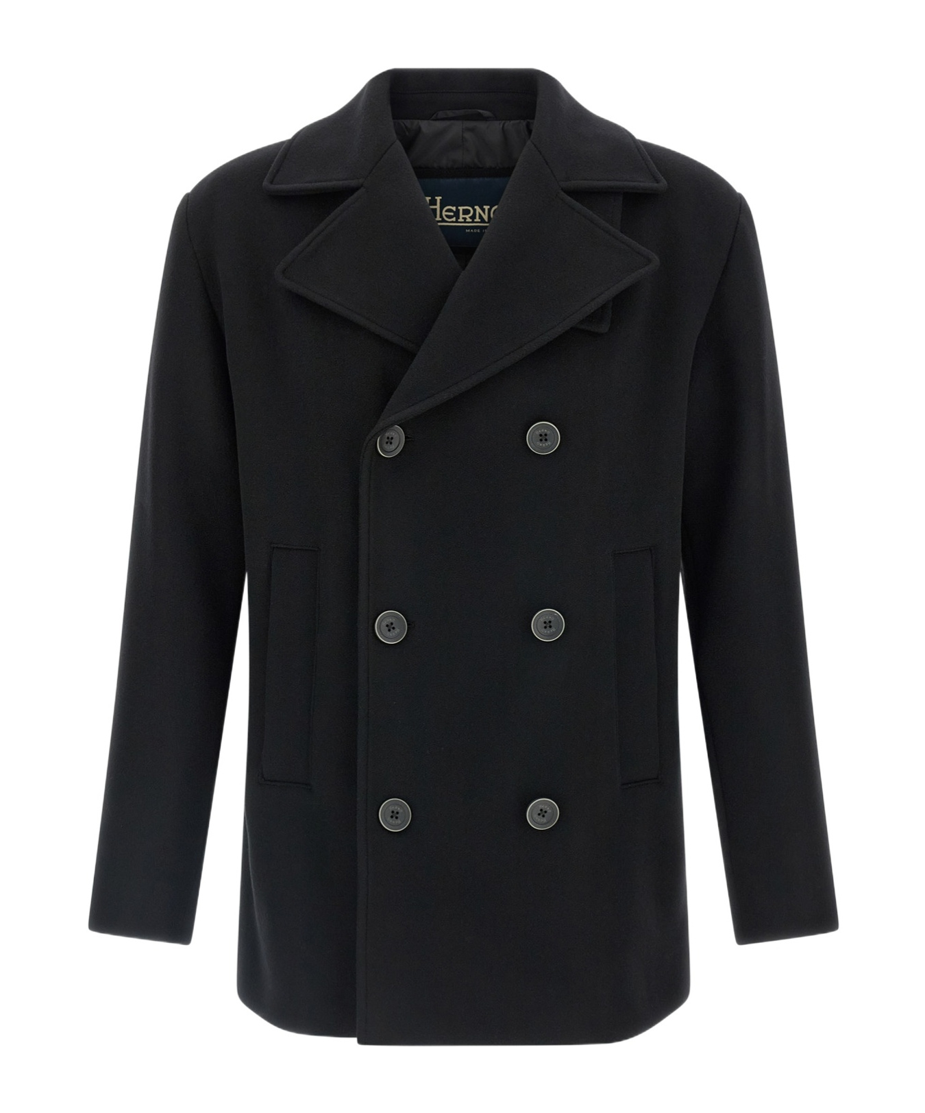 Herno Double-breasted Wool Coat Side Pockets In Black