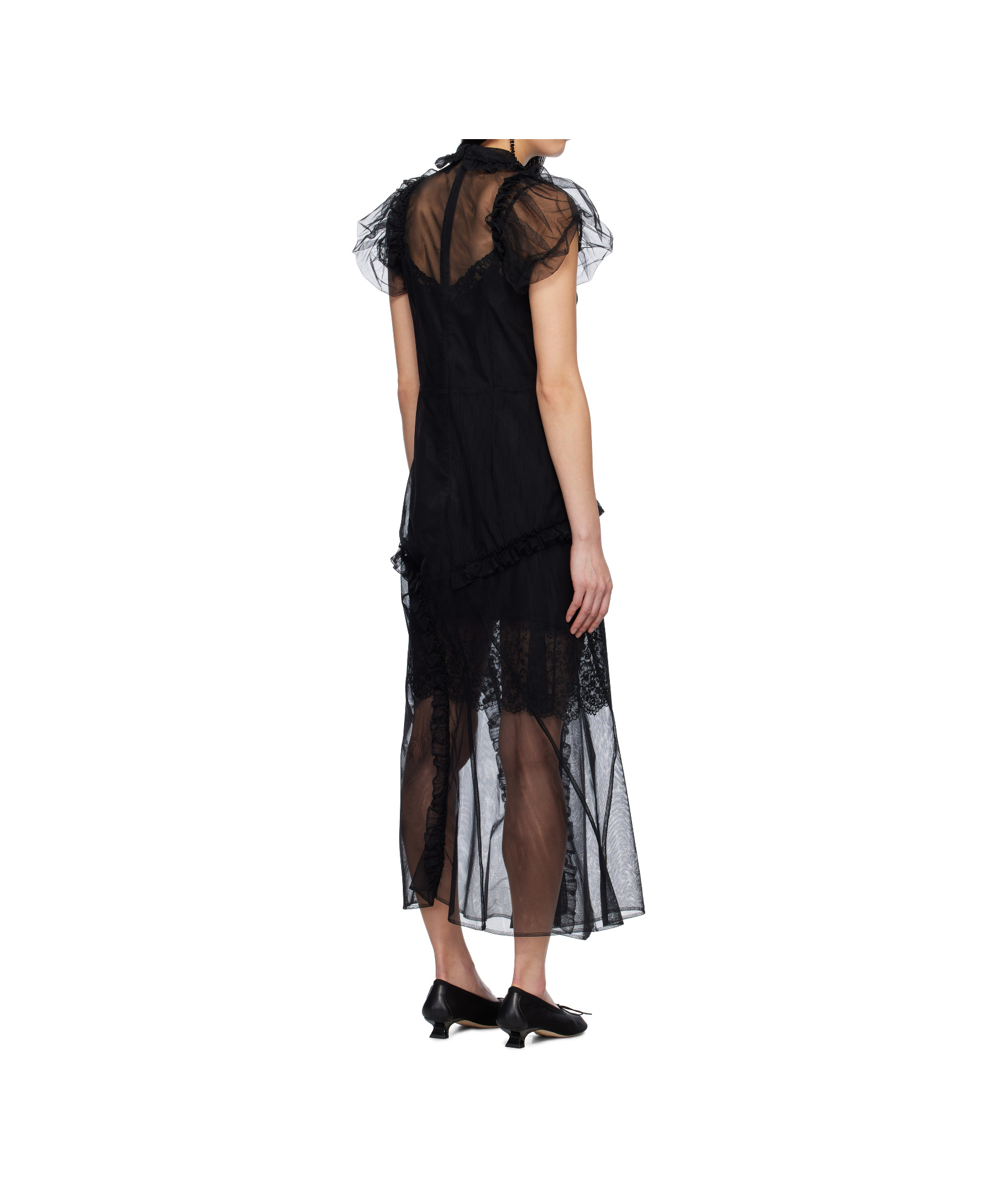 Simone Rocha Black Ruffle Frill Multi-seam Maxi Dress In Blue