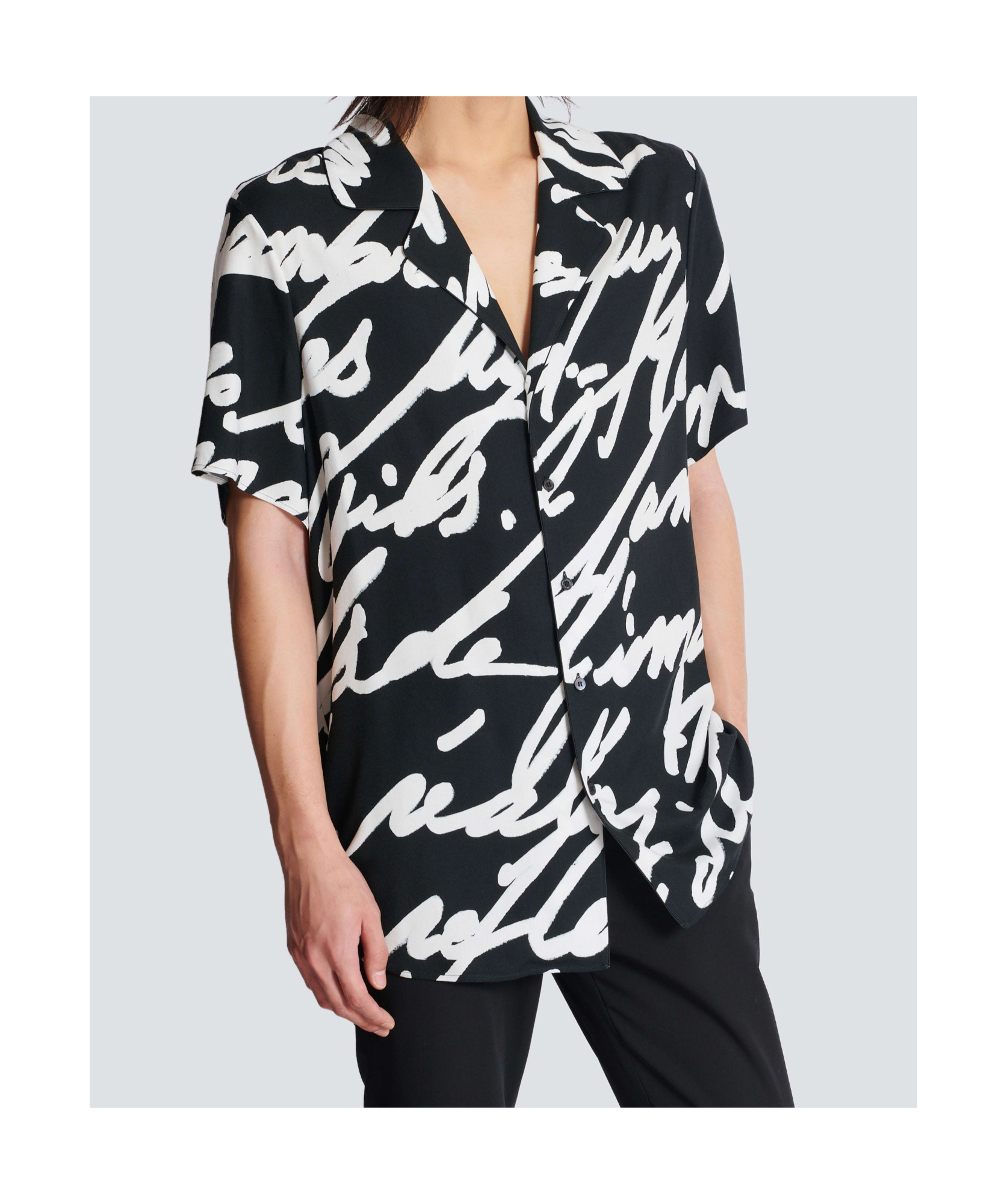 Shop Balmain Twill Pyjama Shirt With 'love Letter' Print In Black