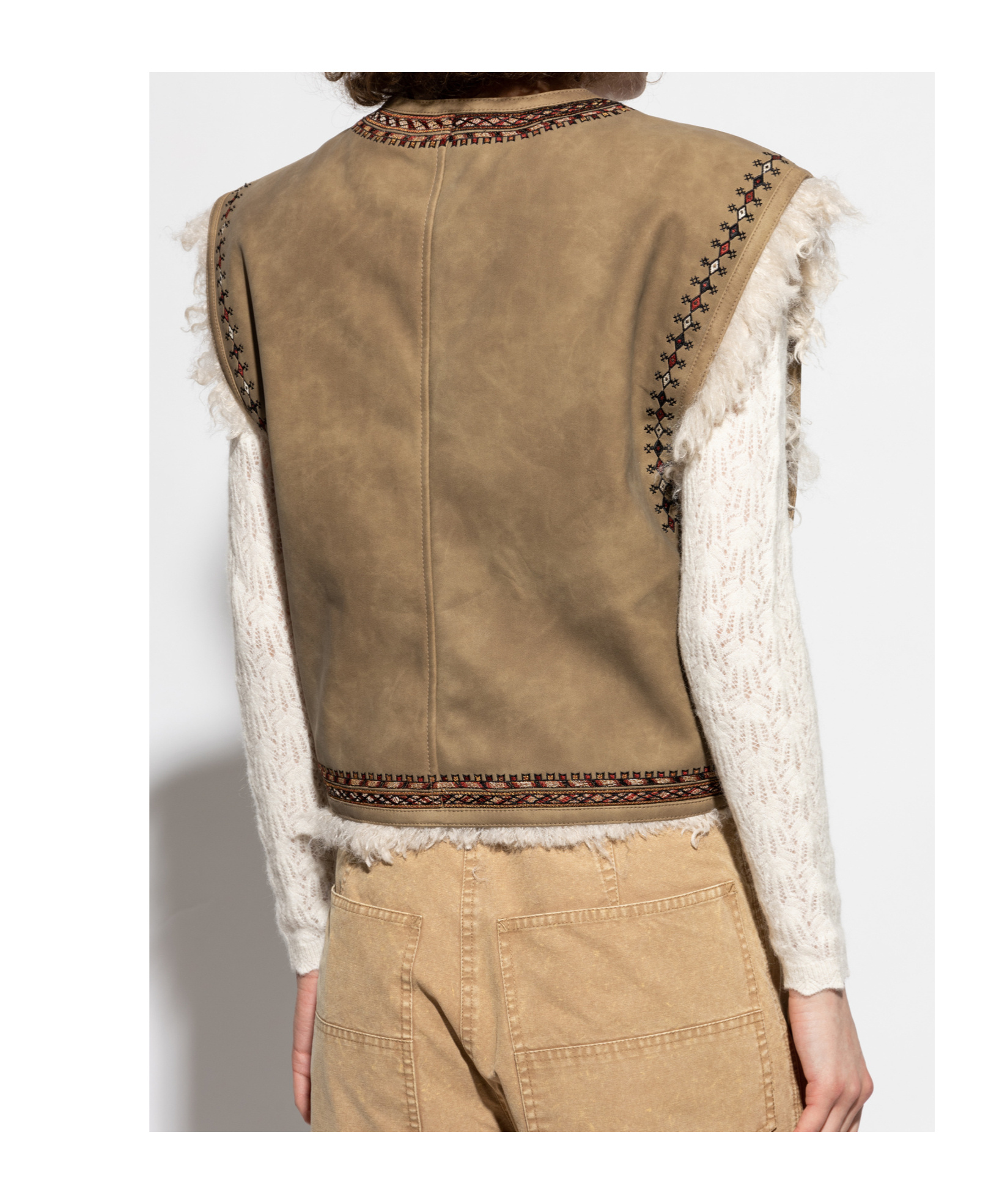 Isabel Marant Étoile Sleeveless Synthetic Leather Vest With Shearling Trim In Brown