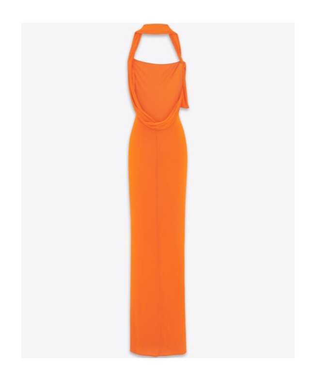 Saint Laurent Jersey Halterneck Dress In Orange